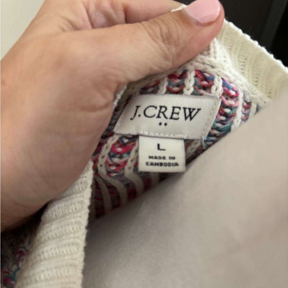J. Crew Multicolor Knit Cardigan with Cream Accents Large - Picture 3 of 7
